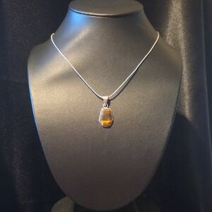 Faceted Tiger's Eye Gemstone Dainty Silver Plated Pendent Necklace